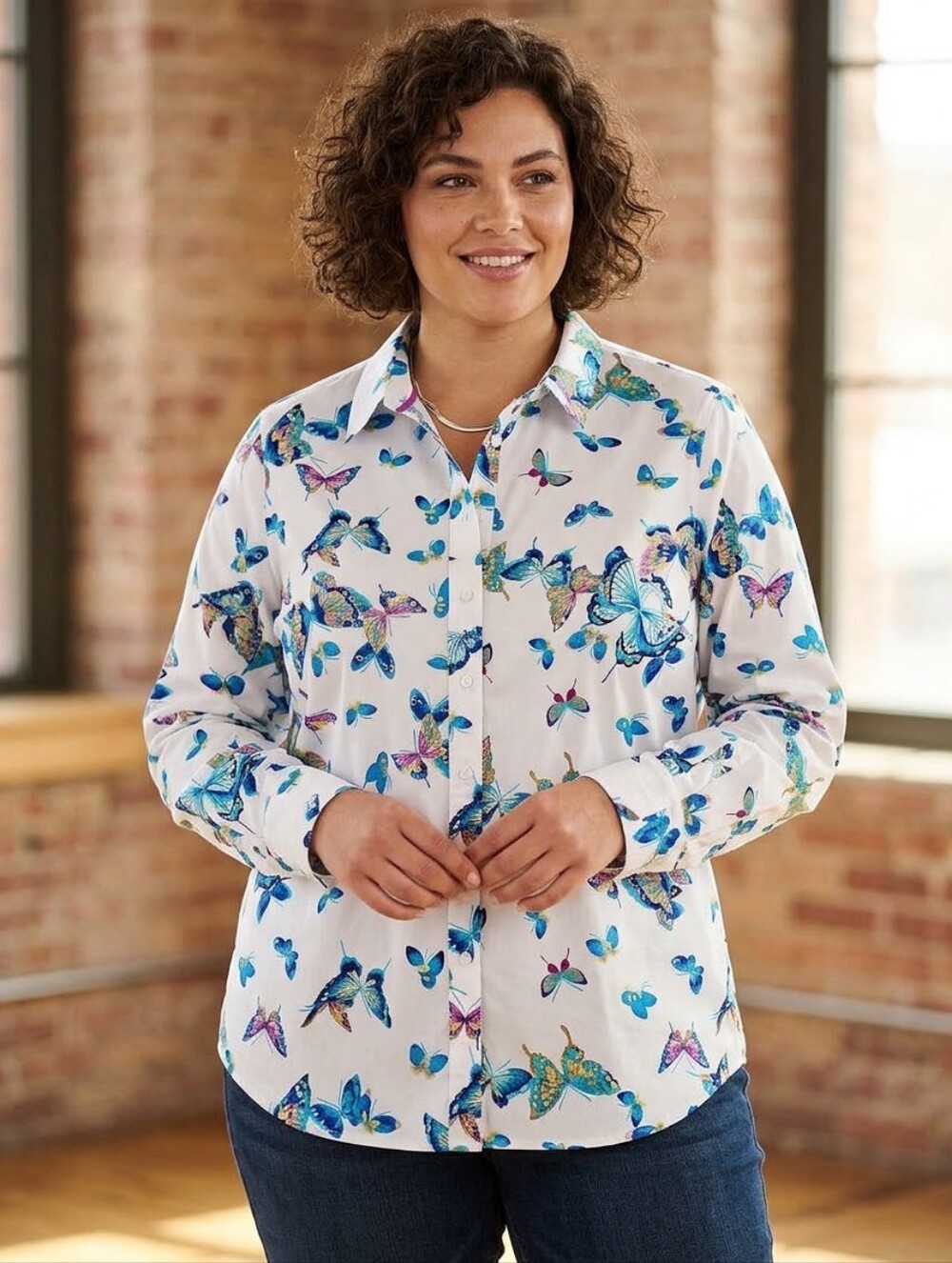 Talbots Cotton Botton Front Shirt - Exquisite Butterfly, Size L